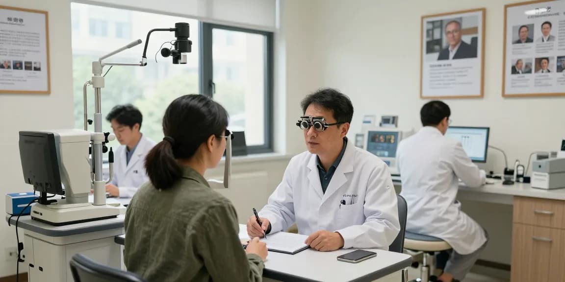 Patient consulting ophthalmologist at SNU Eye Clinic, read read open about advanced vision correction.