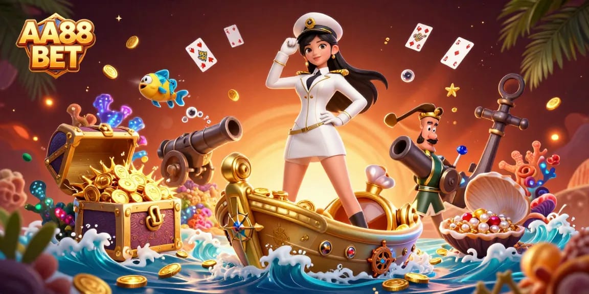 Bet confidently with AA88 BET, featuring a commanding woman surrounded by colorful casino elements in a 3D illustration.