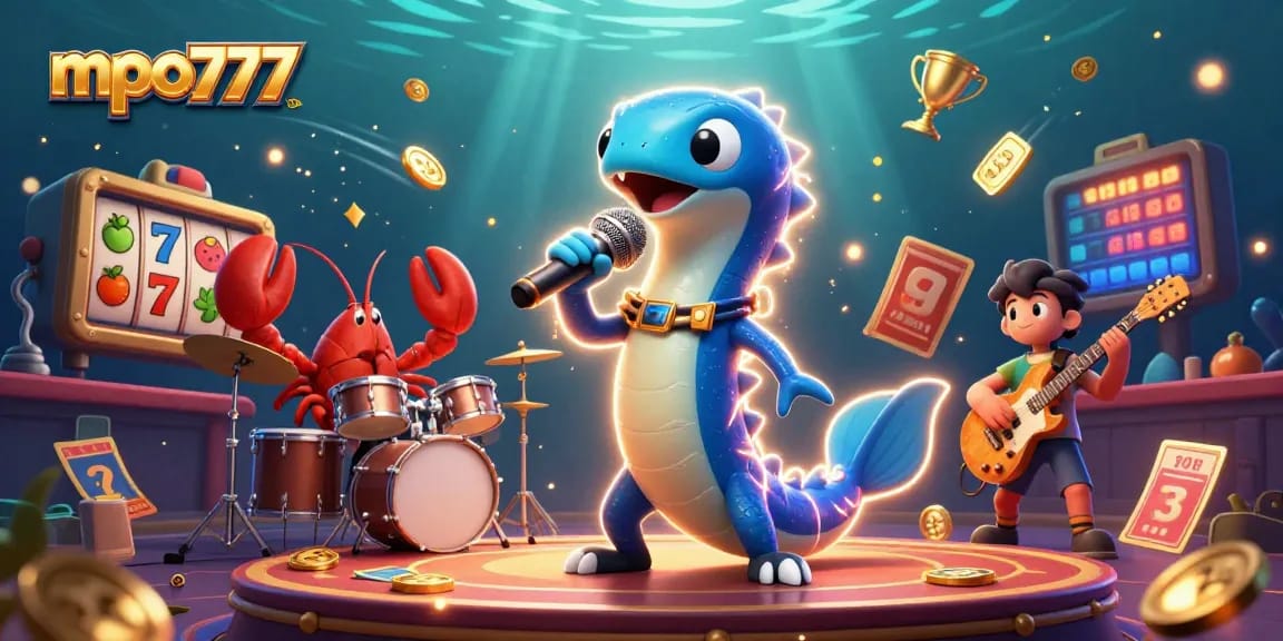 Experience the excitement of mpo777 with a lively underwater casino scene featuring a DJ electric eel.