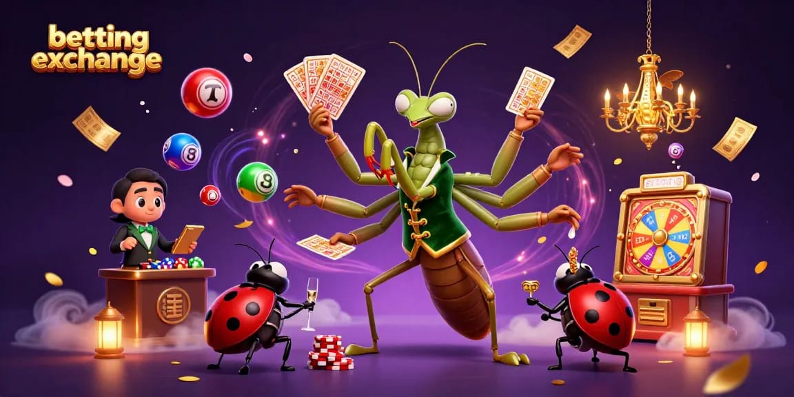 Experience the vibrant betting exchange atmosphere with 3D characters dealing cards and spinning games.