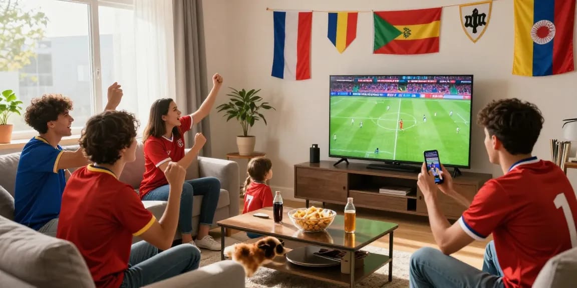 Engaged fans watching live sports match, زيارة موقع كورة for real-time updates