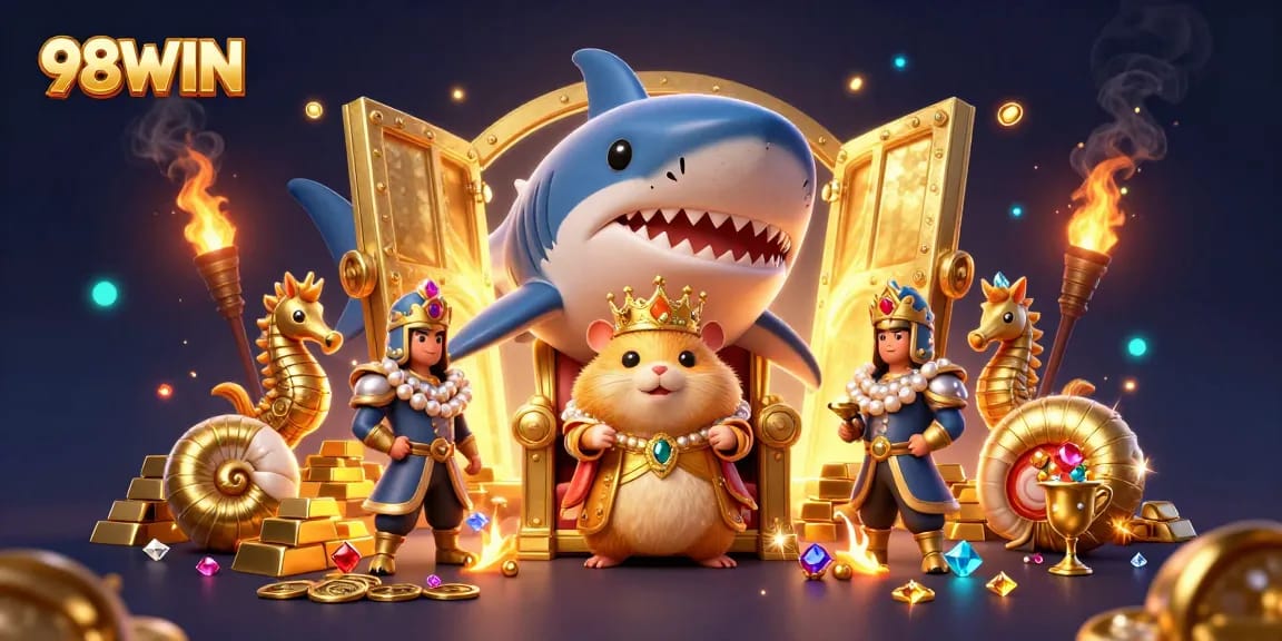 Experience thrilling games at 98WIN, where a golden hamster king reigns over treasure and excitement.