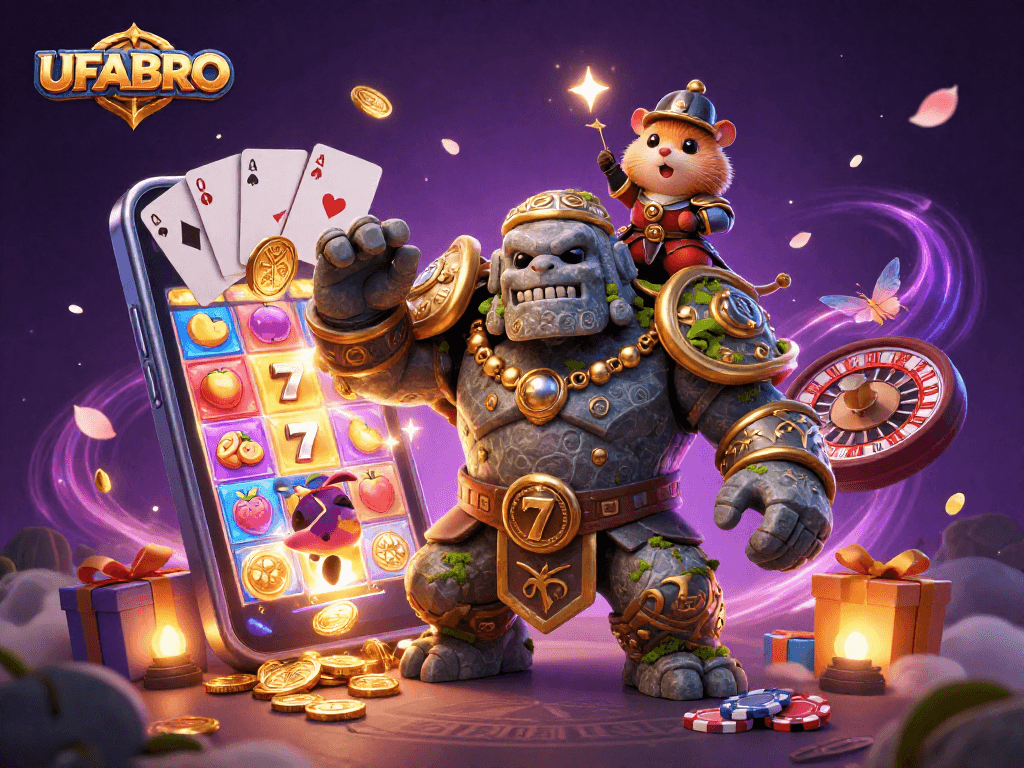 Spin the reels at UFABRO with vibrant slot games and a magical 3D scene of excitement.