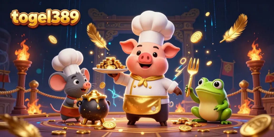 Immerse in togel389's online experience with gold coins, lively characters, and vibrant casino elements.