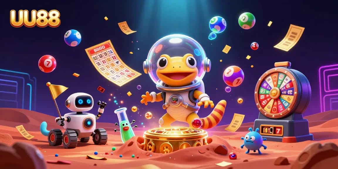 Experience the excitement with UU88 and vibrant slot games in a whimsical cosmic setting.