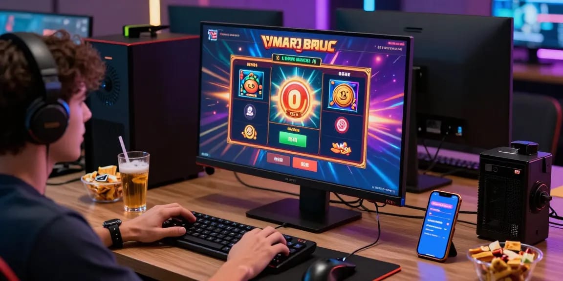 Pengguna bermain permainan slot online tanganemas di ruang modern dengan suasana menarik.