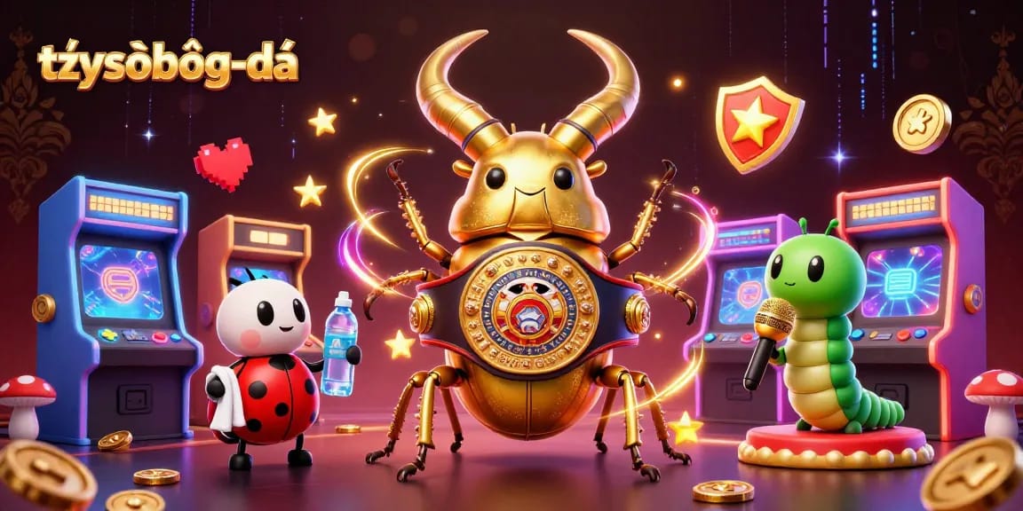 Catch the excitement of tỷ số bóng đá with a dynamic scene featuring a boxing beetle and arcade elements.