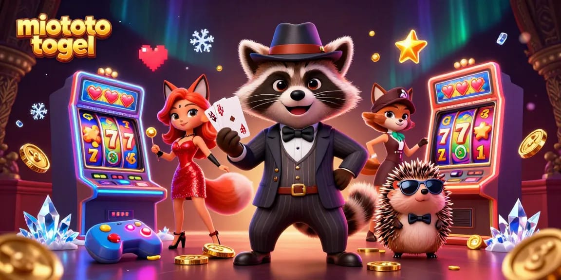 Experience winning with miototo togel in an exciting casino scene featuring characters and game elements.
