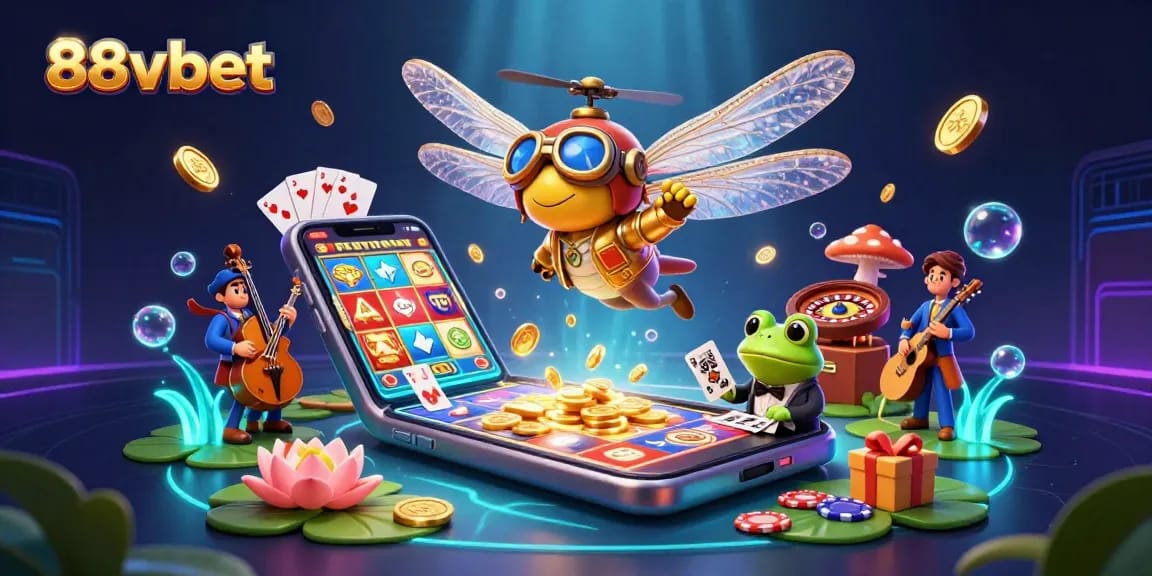 Experience thrilling gaming at 88vbet with a lively casino scene featuring amusing characters.
