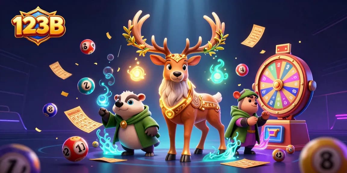 Explore 123B's magical gaming world with glowing characters and exciting lottery elements.
