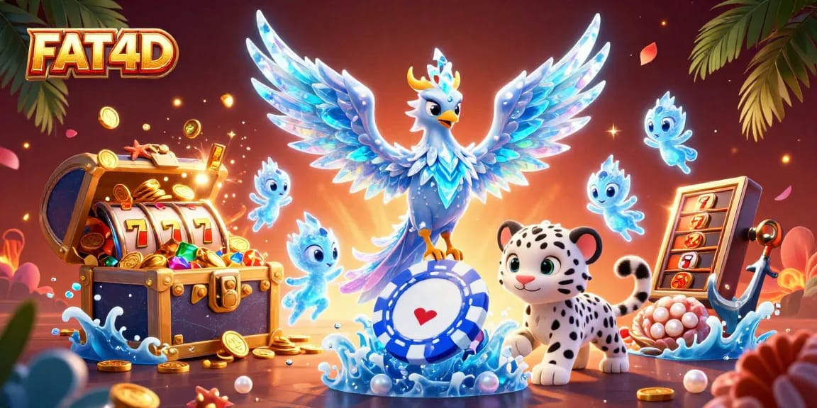 Experience thrilling gameplay with FAT4D: a dazzling illustration of a vibrant casino scene featuring characters and slot symbols.
