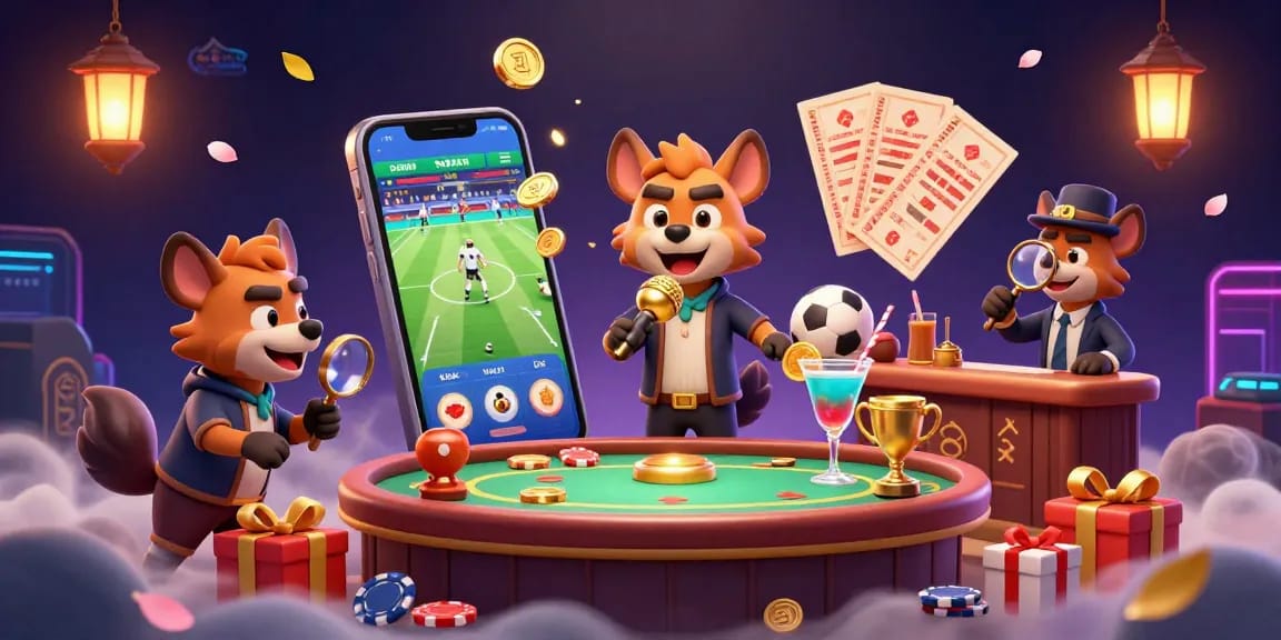 Hyena-hyena lucu merayakan taruhan bola dengan suasana kasino yang meriah dan elemen permainan yang dinamis.
