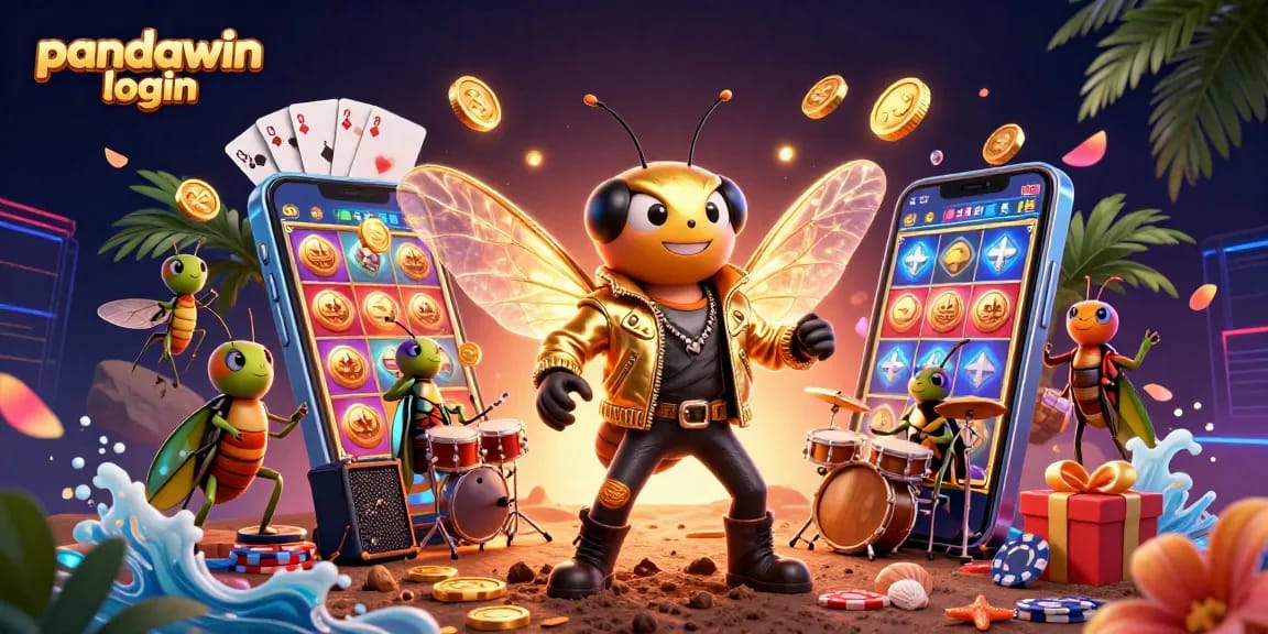 Engage in the excitement of casino gaming with pandawin login as a vibrant scene showcases 3D cartoon characters amidst dynamic gambling elements.