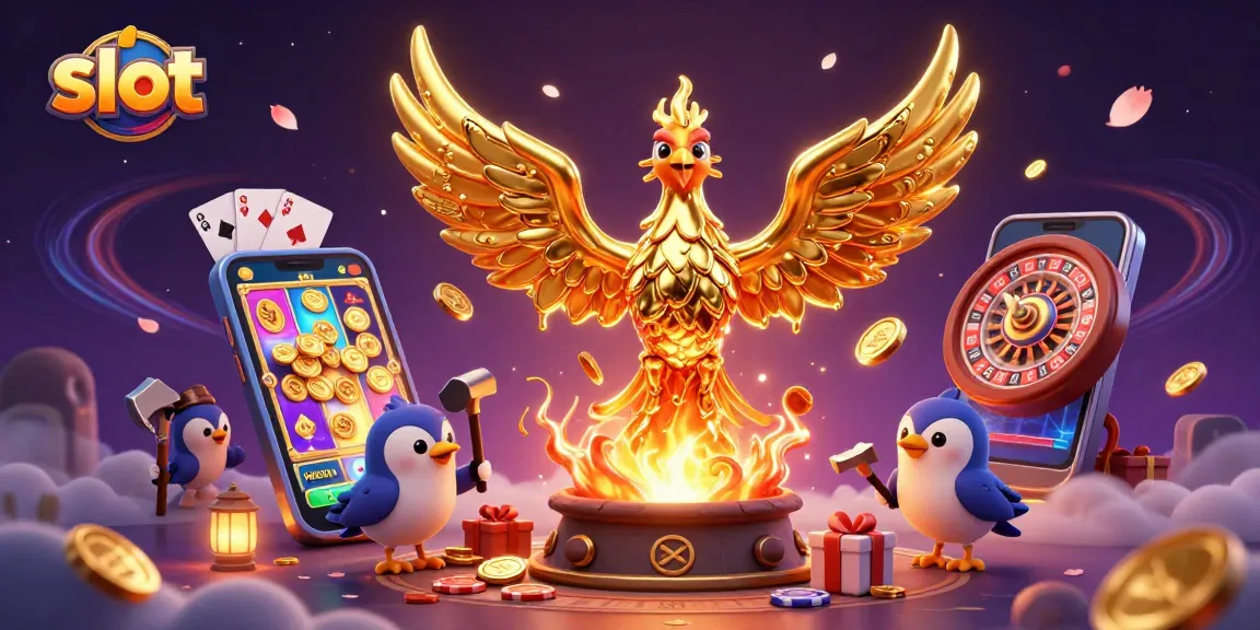 Spin and win with the vibrant slot game featuring a golden phoenix and casino elements