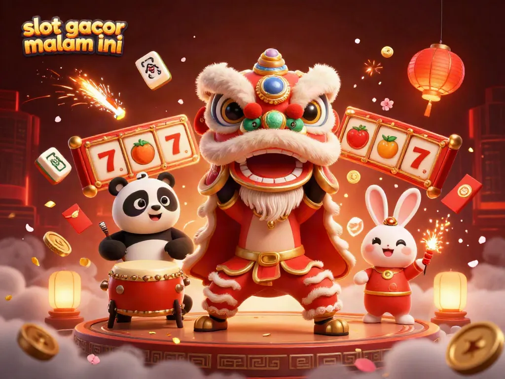 Slot gacor malam ini, merasakan suasana kemenangan dengan karakter lucu di tengah keberuntungan dan simbol judi.