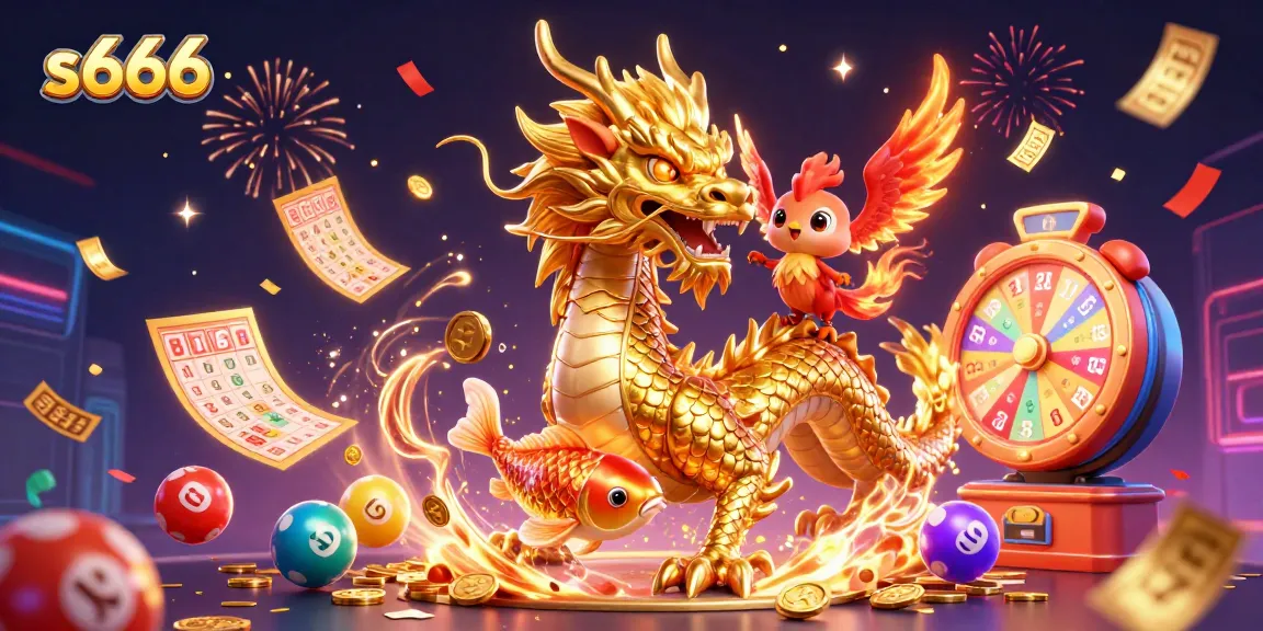 Engage in thrilling gaming adventures at s666 with vibrant visuals of a dragon, phoenix, and koi fish.