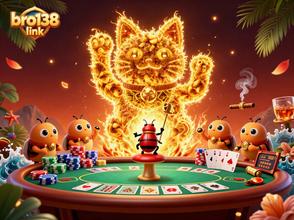 Taruhan seru di bro138 link dengan ilustrasi kucing keberuntungan dari kunang-kunang di kasino