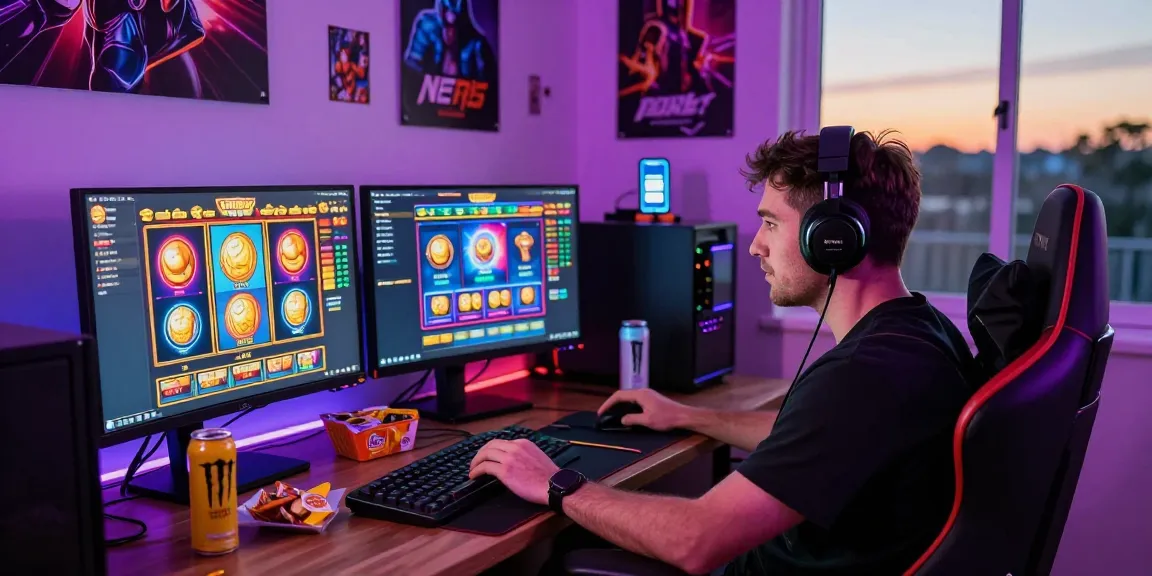 Gamer enjoying slot games with deposit tanpa minimal in a vibrant gaming setup