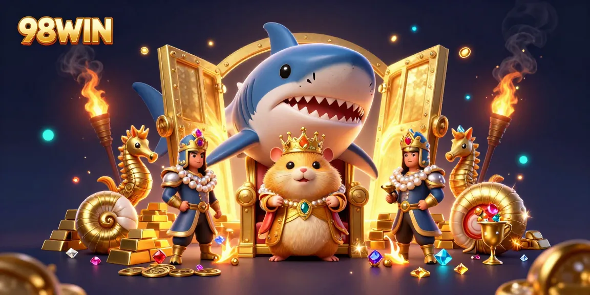 Experience thrilling games at 98WIN, where a golden hamster king reigns over treasure and excitement.