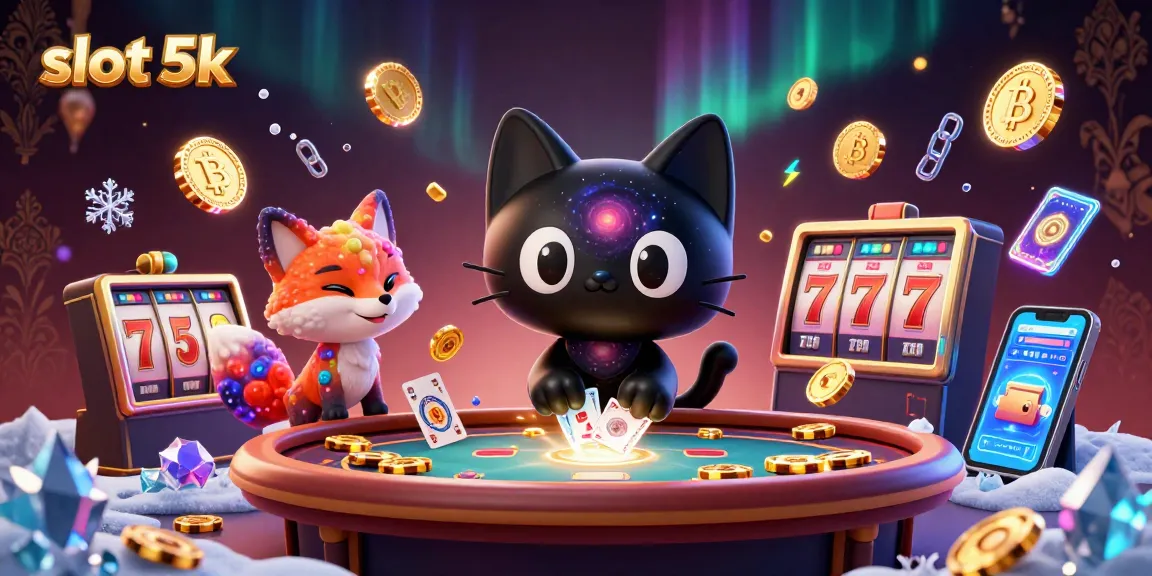 Win big with slot 5k as a black hole cat draws in golden chips in a vibrant cosmic casino.