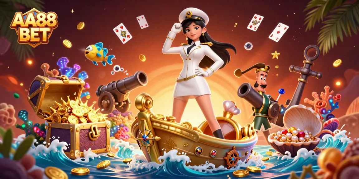 Bet confidently with AA88 BET, featuring a commanding woman surrounded by colorful casino elements in a 3D illustration.