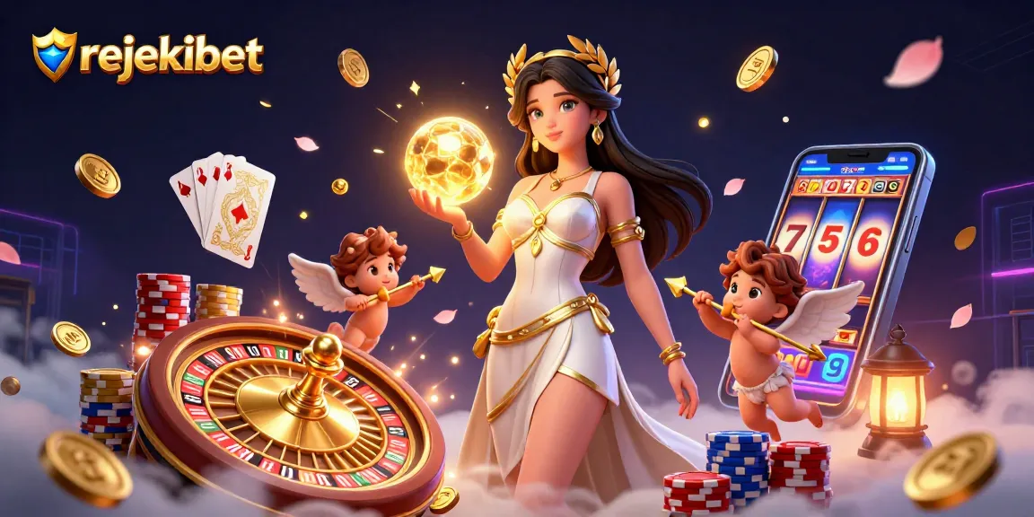 Experience the excitement of rejekibet with a dazzling 3D casino-themed illustration showcasing lucky symbols and vibrant gameplay.