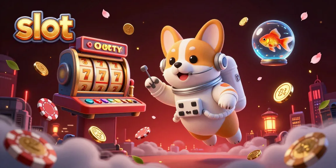 Experience the excitement of slot gaming with floating characters and vibrant casino elements.