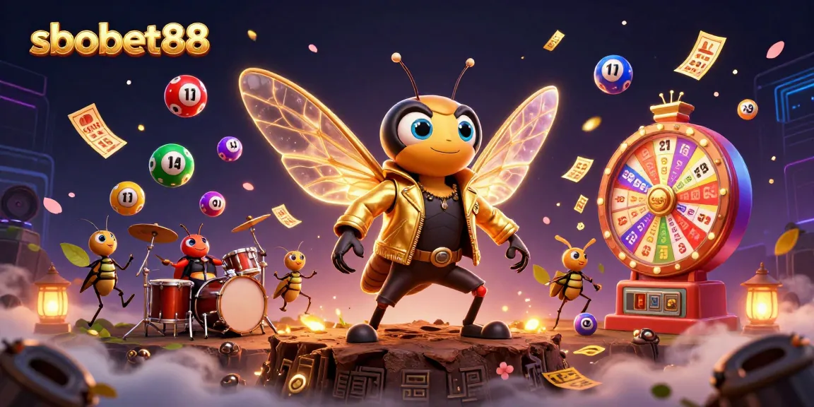 Engage with sbobet88 as you explore vibrant lottery elements and dynamic characters in an energetic casino scene.