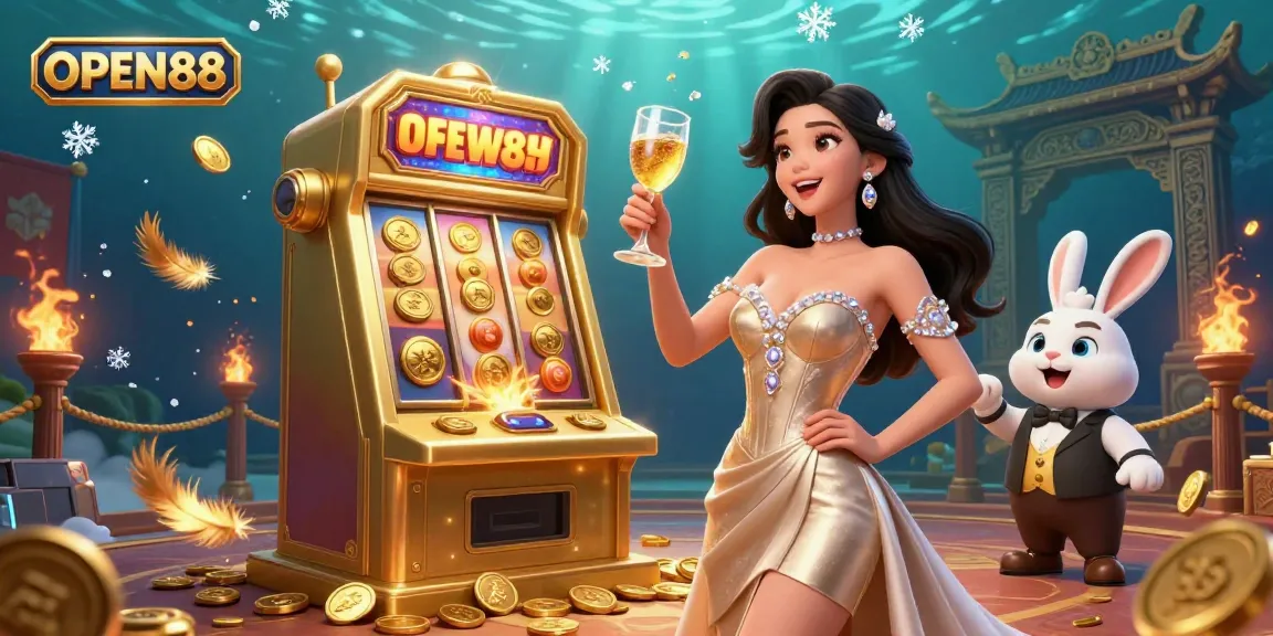 Engage with OPEN88's exhilarating jackpot scene featuring a glamorous woman and playful bunny croupier.