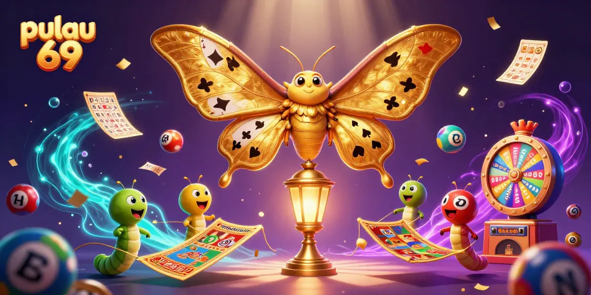 Experience the excitement of pulau 69 with a 3D illustration featuring dynamic lottery elements and vibrant casino themes.