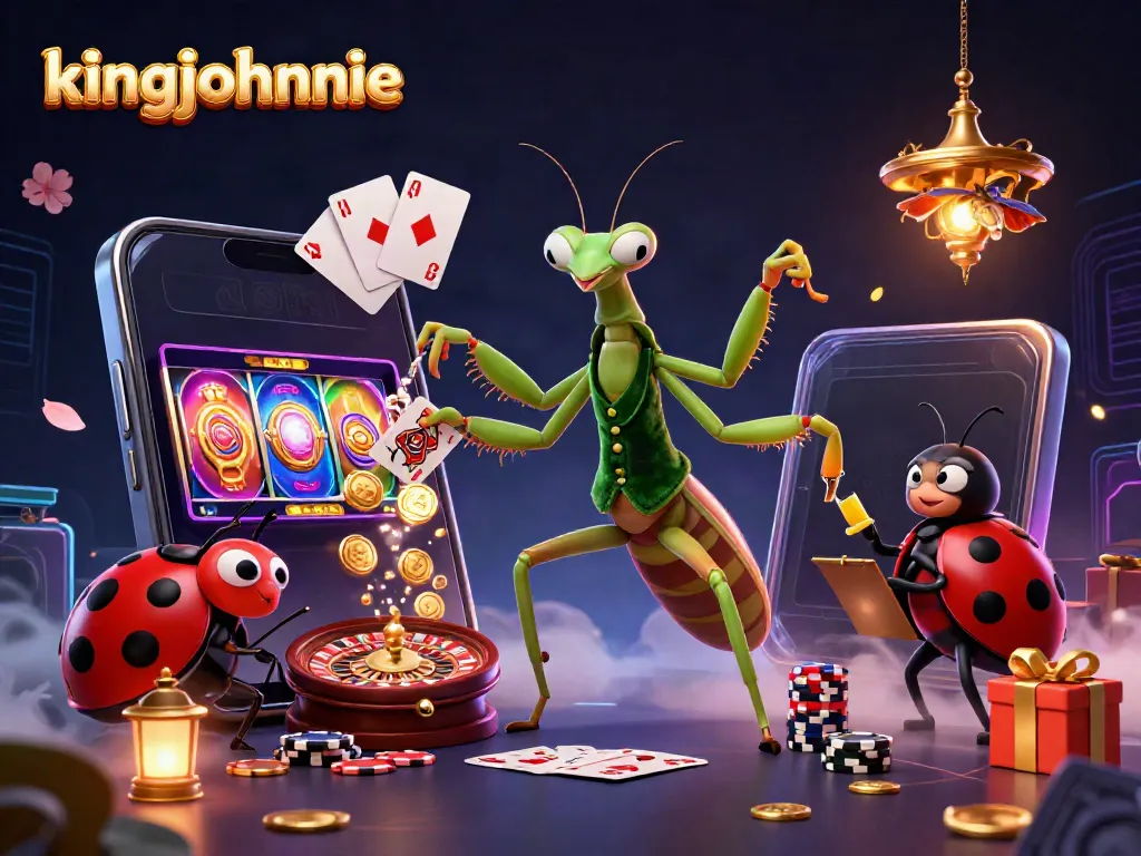 Engage with kingjohnnie's vibrant casino scene featuring dynamic card games and cheerful characters.