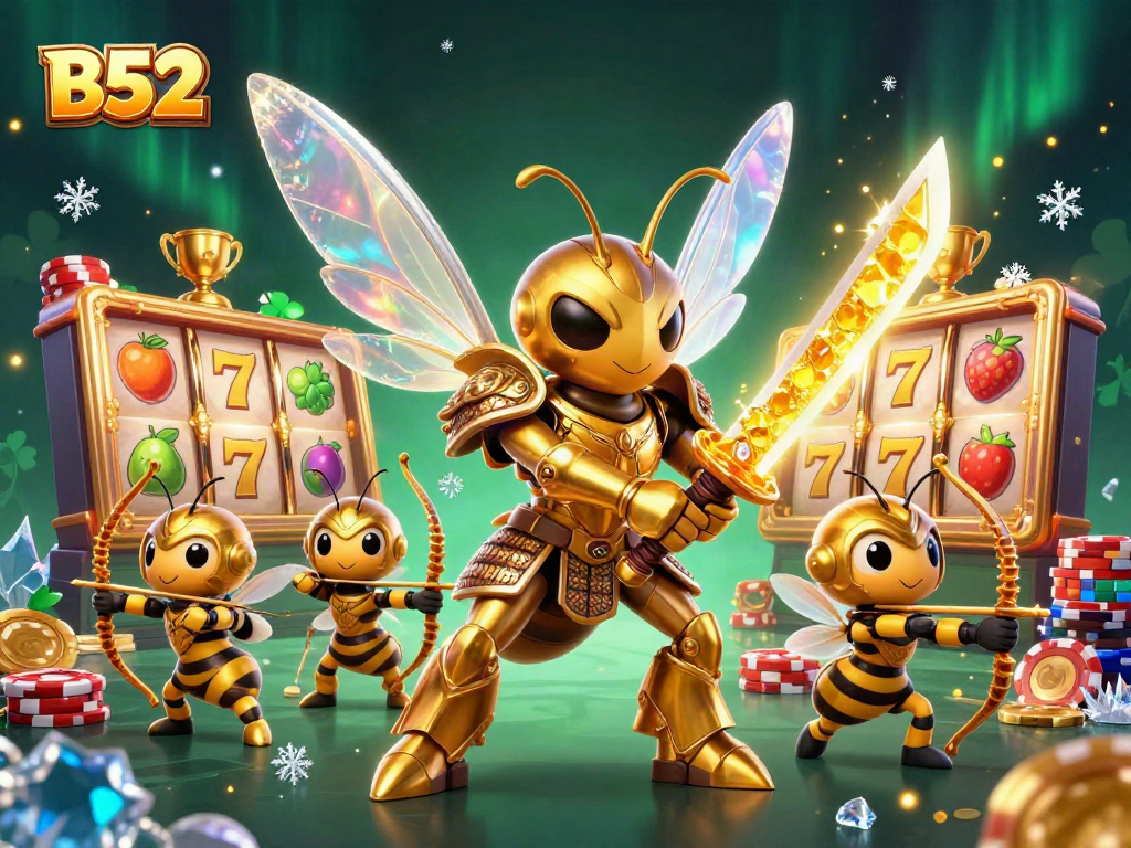 Engage in the B52 casino experience with vibrant slot reel action and dynamic characters.