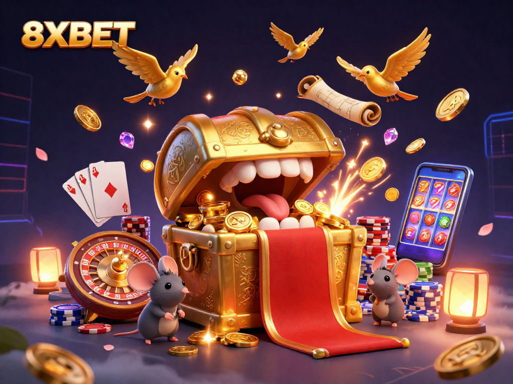 Experience thrilling wins with 8XBET at a vibrant casino filled with treasure and action.