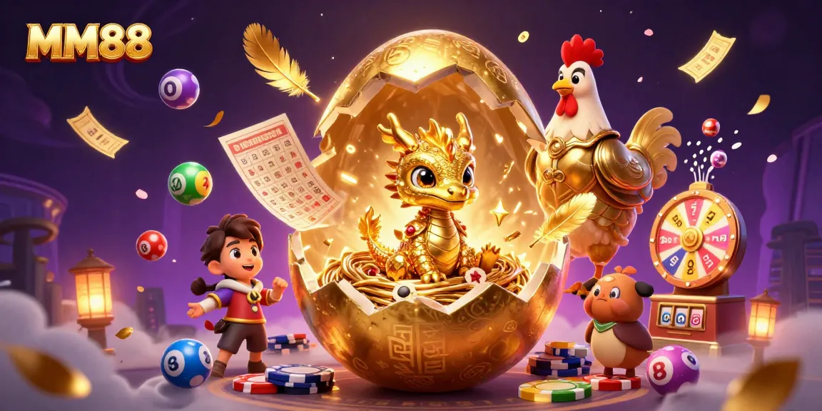 Win big at MM88 with a golden dragon guarding poker chips and exciting lottery elements