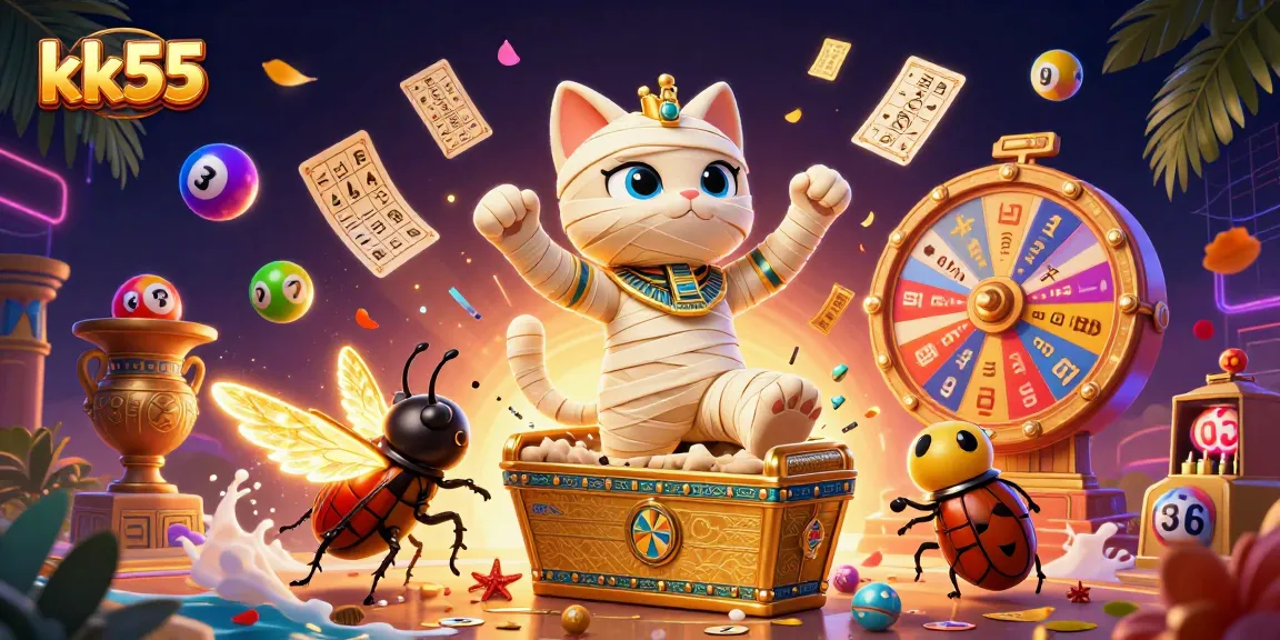 Engage with kk55's thrilling pyramid casino adventure featuring a mummy cat and exciting game elements.