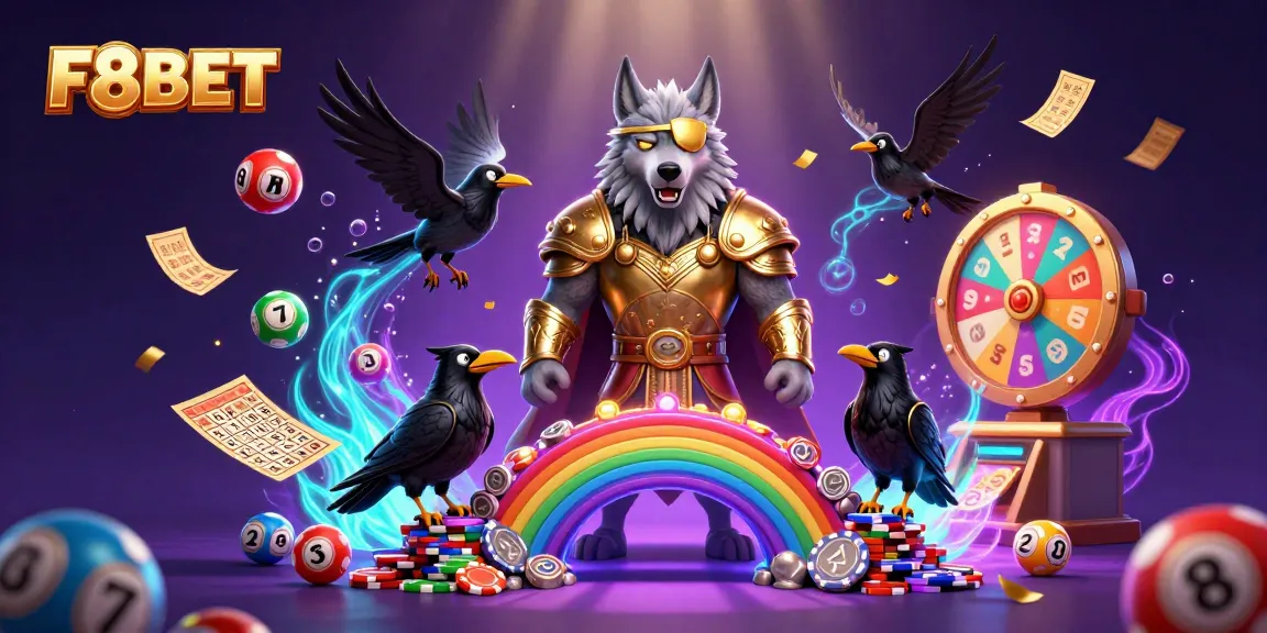 Join the fun at F8BET with an engaging illustration featuring a dynamic lottery scene.