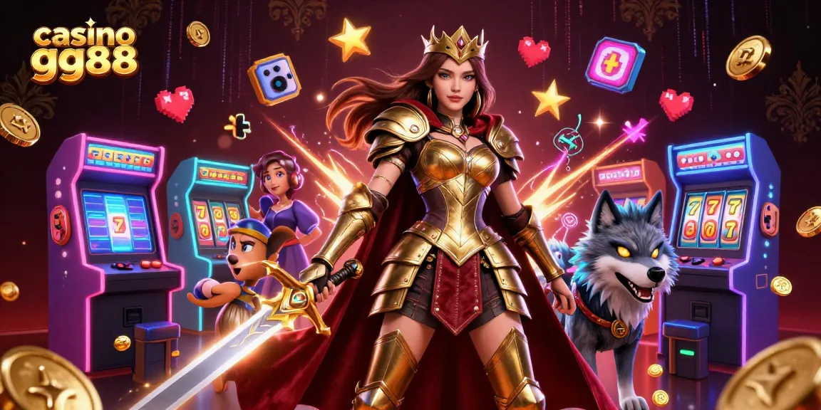 Join the excitement at casino gg88 with a warrior queen and her fierce companion amidst dynamic gaming elements.