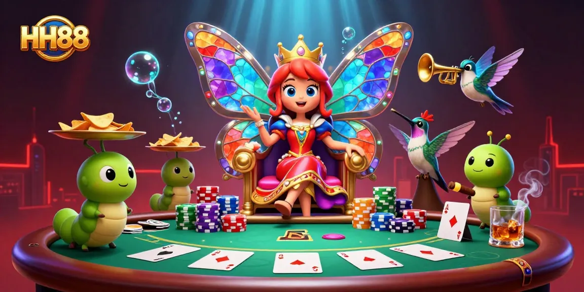 Experience thrilling gameplay at HH88 with our vibrant casino scene filled with poker elements and a magical atmosphere.