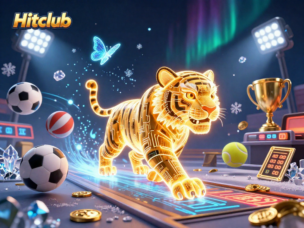 Experience the thrill of betting at Hitclub with energetic scenes of dynamic sports and casino elements.