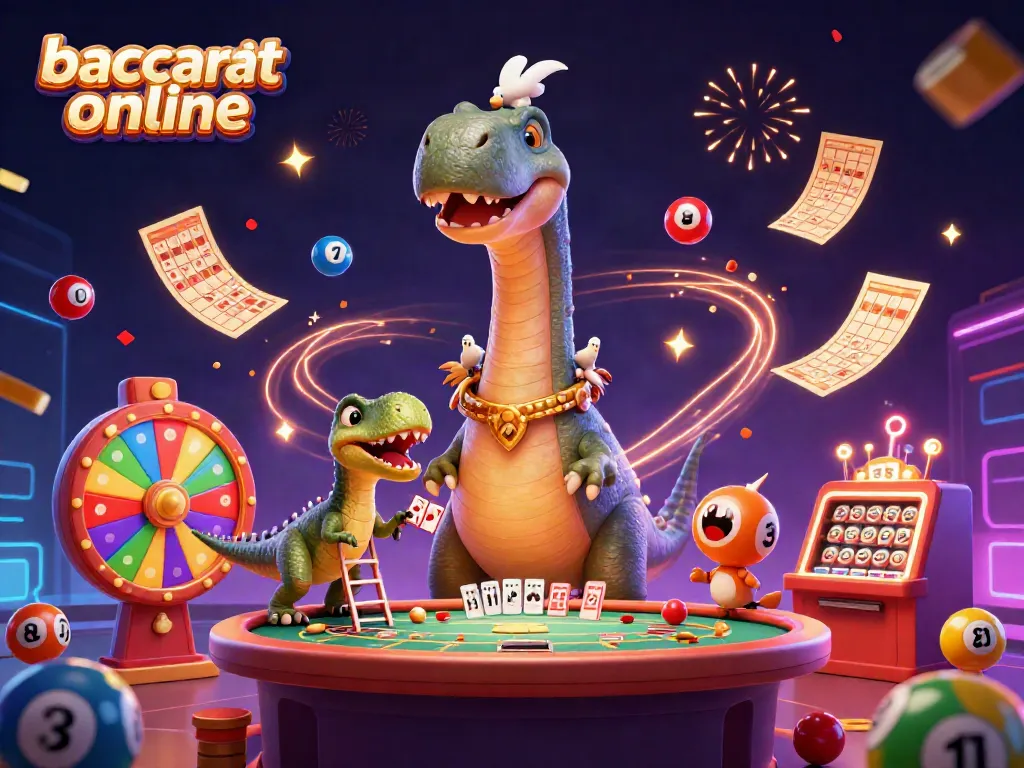 Experience baccarat online with a vibrant 3D illustration featuring engaging characters and casino elements.