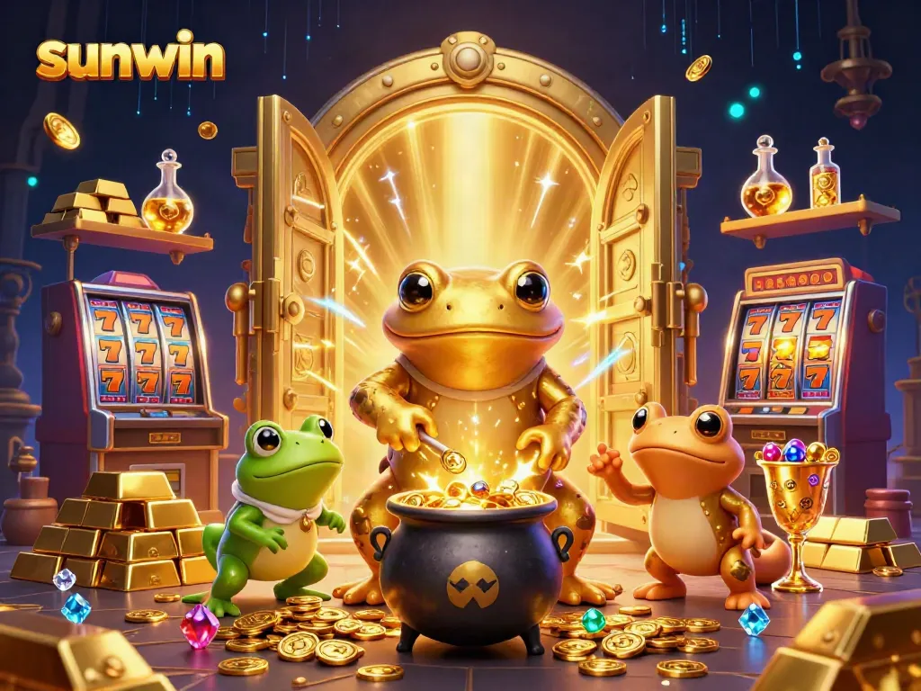 Experience thrilling moments at Sunwin's vibrant online casino filled with golden treasures and shimmering slots.