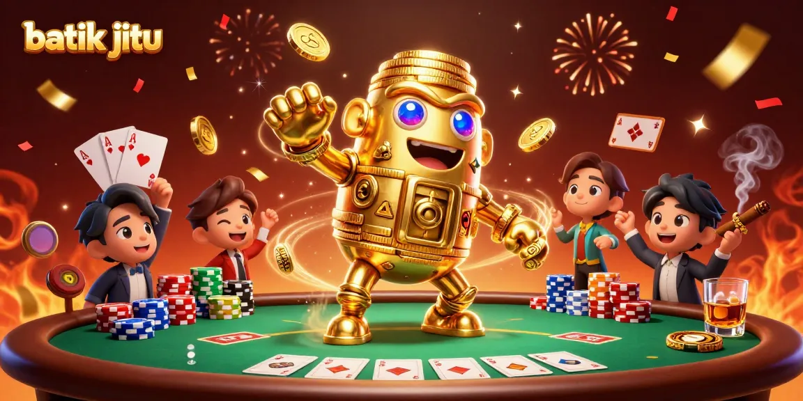 Gambarlah batik jitu dengan golem emas mengorbitkan koin, menampilkan elemen judi yang menarik.