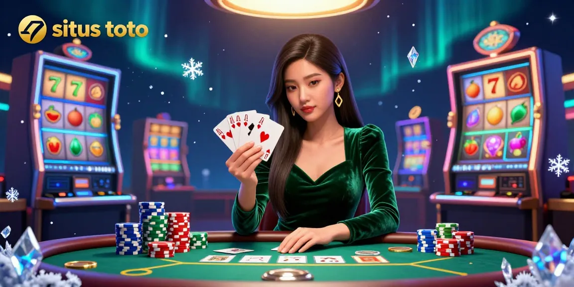 Experience thrilling gameplay at situs toto with a poker champion surrounded by colorful slots.