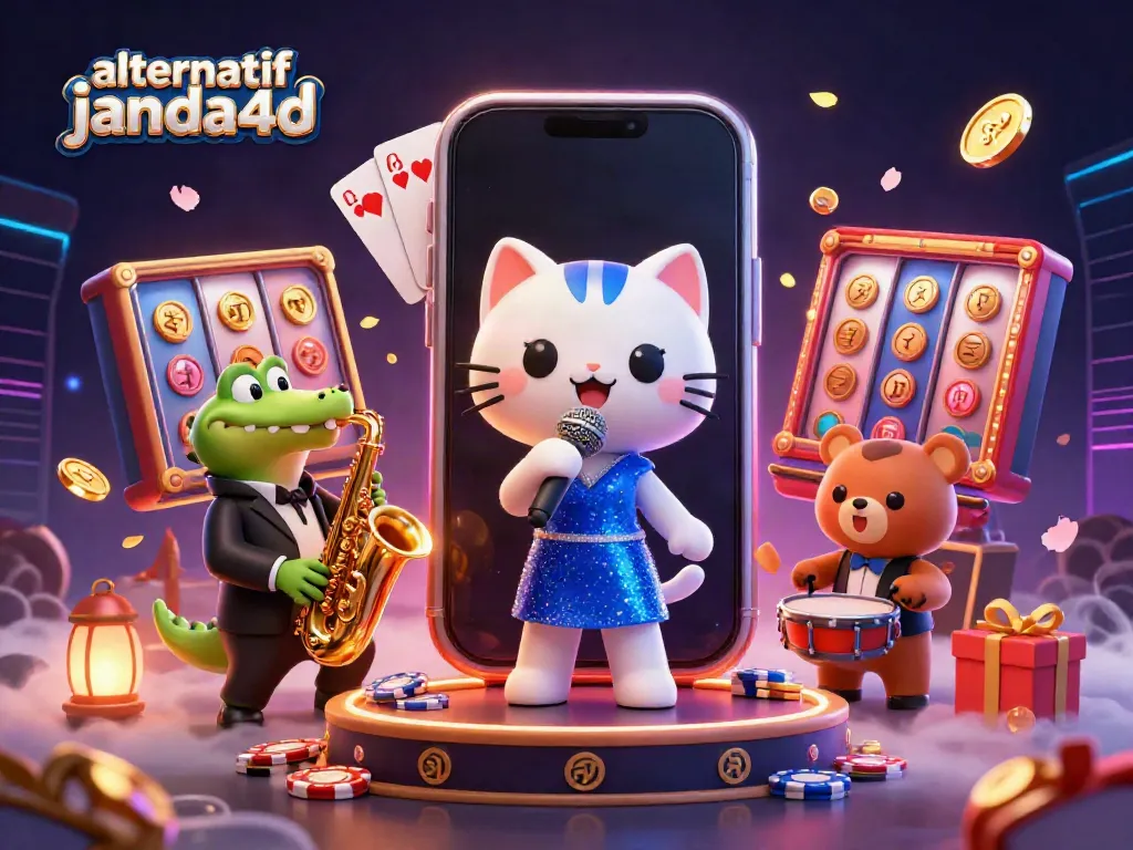 Gambarlah permainan judi alternatif janda4d dengan karakter menarik dan elemen slot.