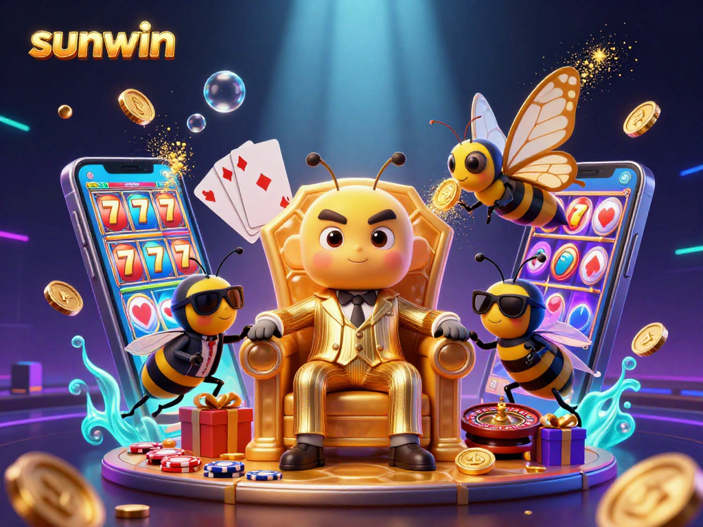 sunwin presents a vibrant 3D gambling scene with a bumblebee mob boss, delivering winning strategies for players