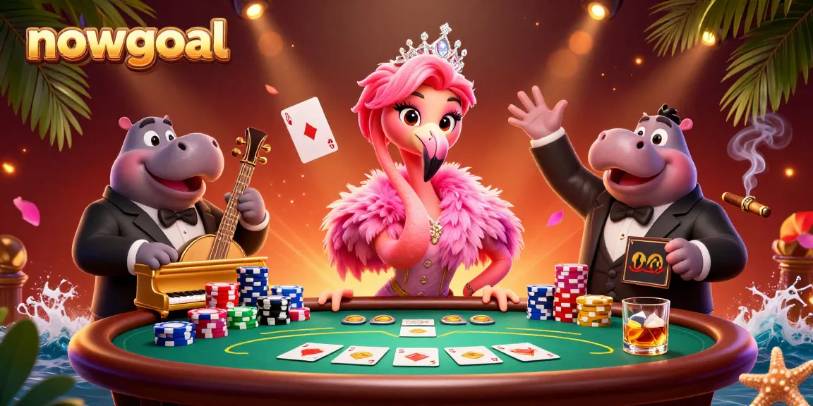 Experience live sports betting at nowgoal with multi-color poker chips and a vibrant casino scene.