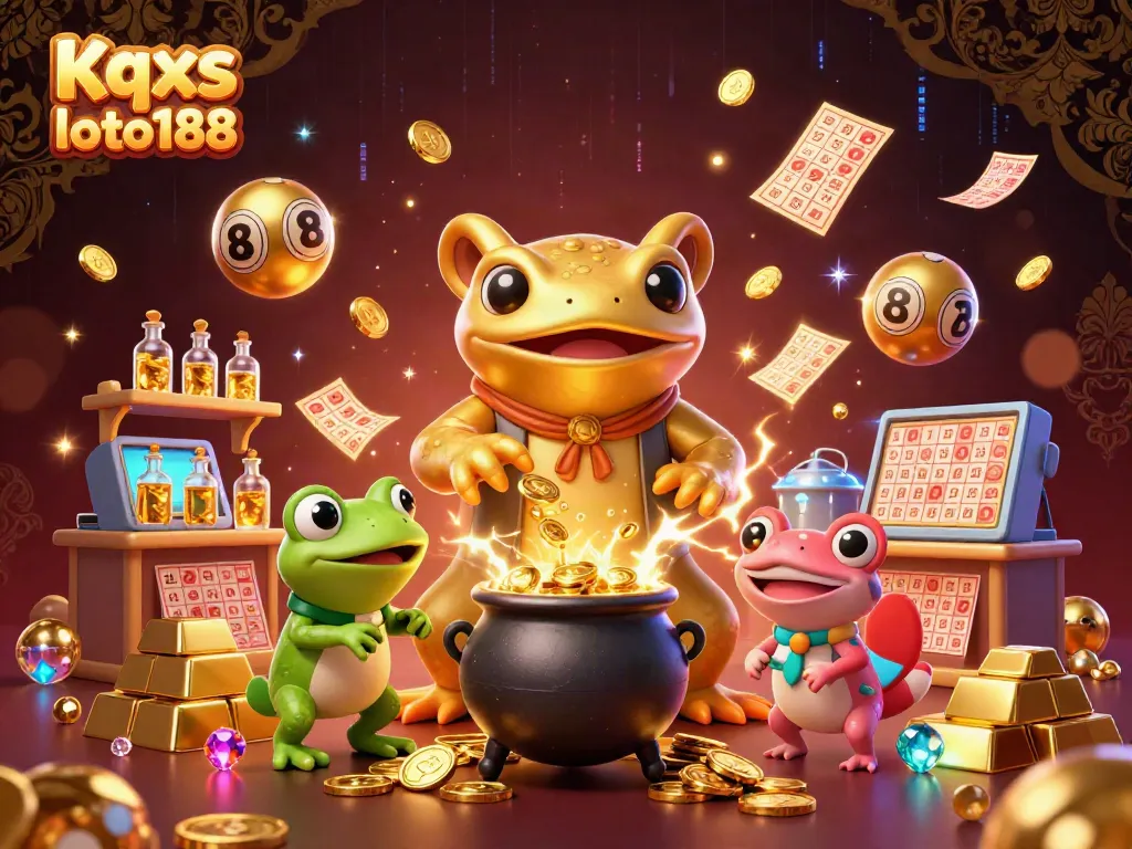 Kqxs loto188 unleashes excitement with a golden lottery-themed laboratory scene of alchemists creating wealth.