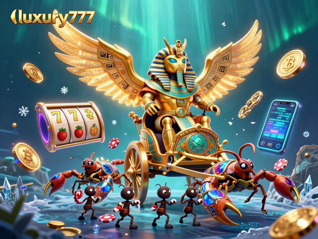 Mainan slot bergaya luxury777 dengan makhluk mitos dan elemen kasino untuk pemain yang beruntung.