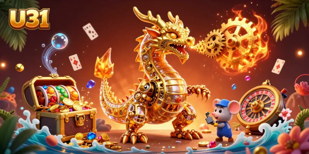Experience the thrill of U31 gaming with vibrant casino elements in a dynamic illustration.