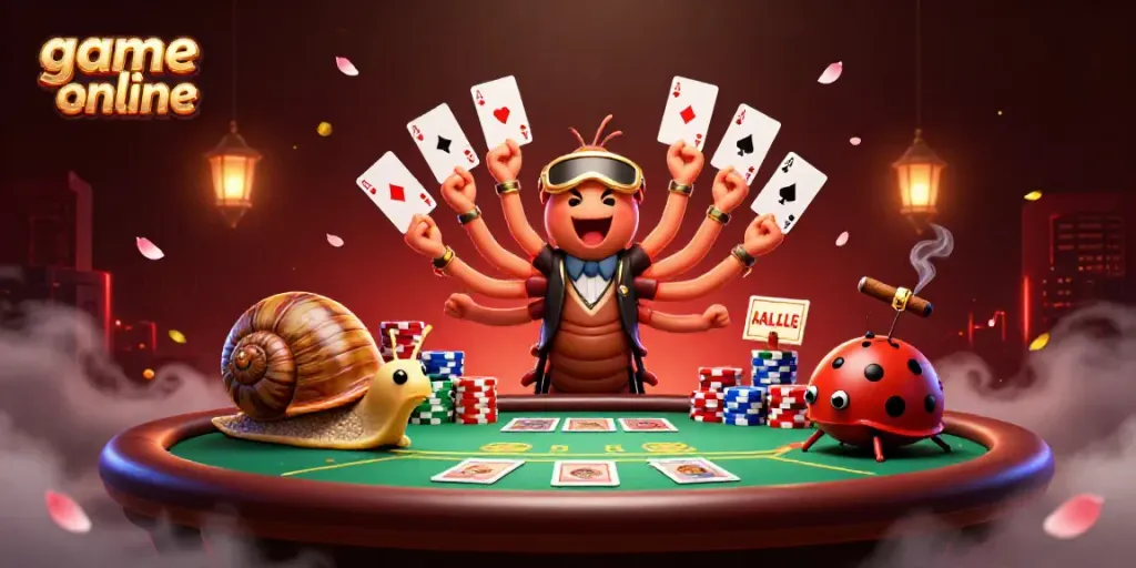 Engage with interactive game online featuring vibrant casino characters and rich poker elements.